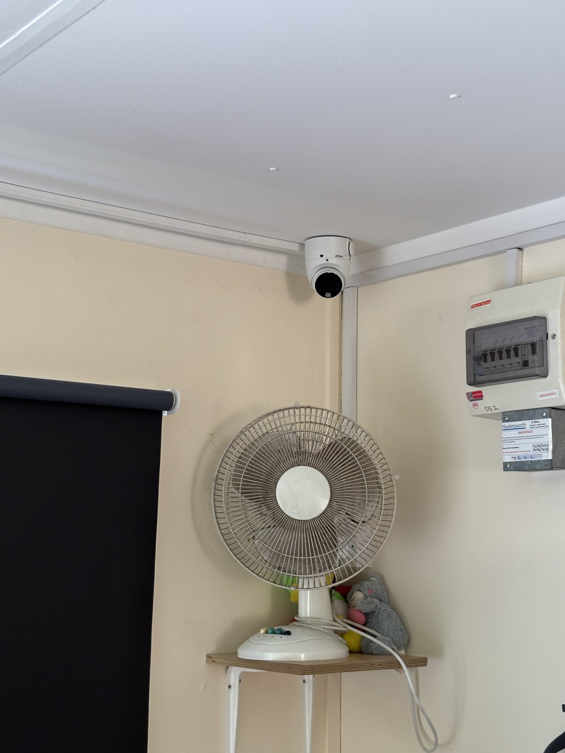 CCTV camera installed in an interior corner